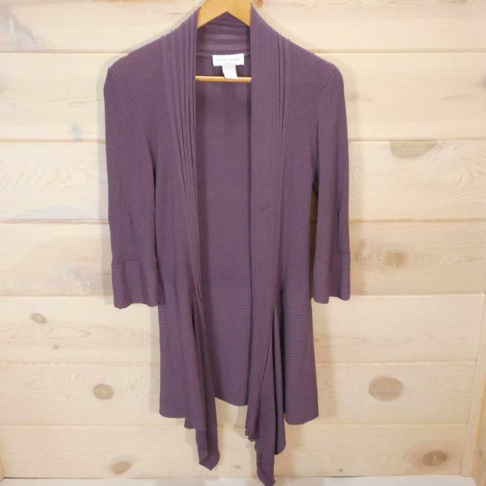 Soft Surroundings Women's M Dusky Purple Draped Cardigan 3/4 Sleeve Ribbed